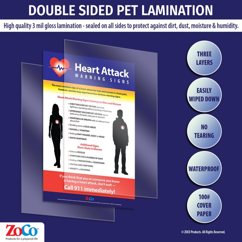 ZOCO â€“ Heart Attack Warning Signs Poster â€“ Laminated 12x18 â€“ Workplace Safety & Health Awareness â€“ Menâ€™s & Womenâ€™s Symptoms First Aid Sign - Image 4